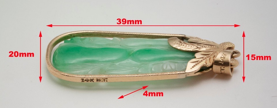 SMALL JADE 14K GOLD PENDANT SIGNED CARVED 2-SIDED NECKLACE GREEN WHITE 1.75” 14k Item image 5
