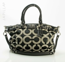 Lovely Coach Madison Sophia Op Art Sat Black silver Canvas Shoulder bag purse! - £98.73 GBP
