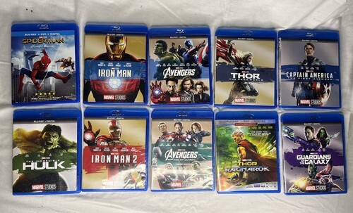 Blue-Ray Lot X10 Marvel Iron Man Spiderman Thor Capt America Hulk Guardians - $35.00