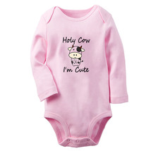 Holy Cow I&#39;m Cute Funny Print Baby Bodysuits Newborn Romper Infant Long Jumpsuit - £8.78 GBP
