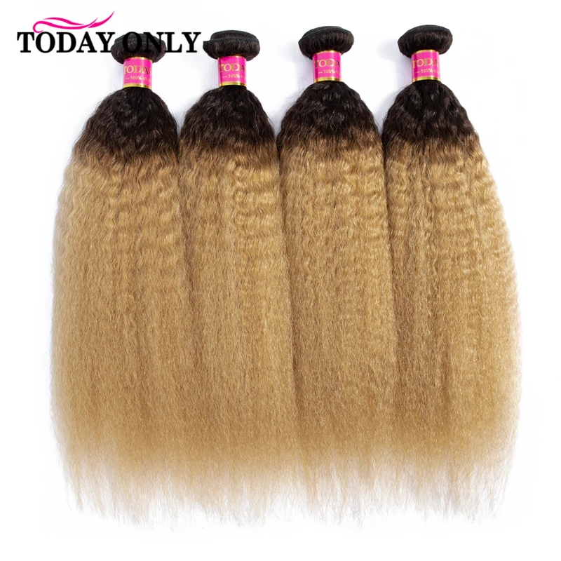 TODAY ONLY Kinky Straight Hair 1 3 4 Ombre Hair Bundles Remy Human Hair - £40.45 GBP+