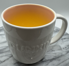 Dunkin Donuts 20oz Ceramic Coffee Mug Embossed Logo White Orange Interio... - $18.80