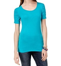 allbrand365 designer Womens Ruched Sleeve T-Shirt,Teal Glow,XX-Large - $22.29
