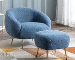 Merax Dark Blue Modern Teddy Mid Century Living Room Chair with Ottoman ... - £362.40 GBP