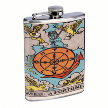Tarot Cards D11 Flask 8oz Stainless Steel Hip Drinking X Wheel of Fortune - £11.80 GBP