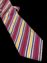 Etro Tie 100% Silk Woven Colorful Stripe Red White Blue Yellow Textured ... - $46.53