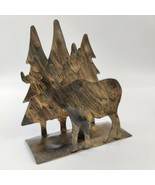 Vintage Moose In Trees Forest Rustic Metal Candlestick Holder - £7.75 GBP