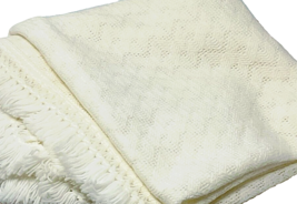 Vtg Acrylic Knit Baby Afgan Christening Blanket with Fringe by REGAL White 39" image 9