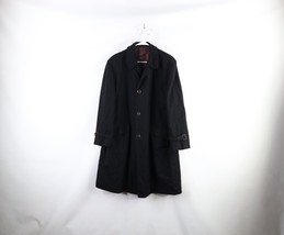 Vintage 50s Rockabilly Mens 44R Distressed Wool Buckle Overcoat Jacket Black - £55.52 GBP