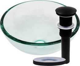 Mini 12-Inch Clear Glass Vessel Bathroom Sink Set In Matte Black - £231.80 GBP
