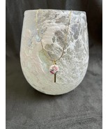 White with pink floral circle pendant and gold bar on a gold link chain ... - £7.87 GBP