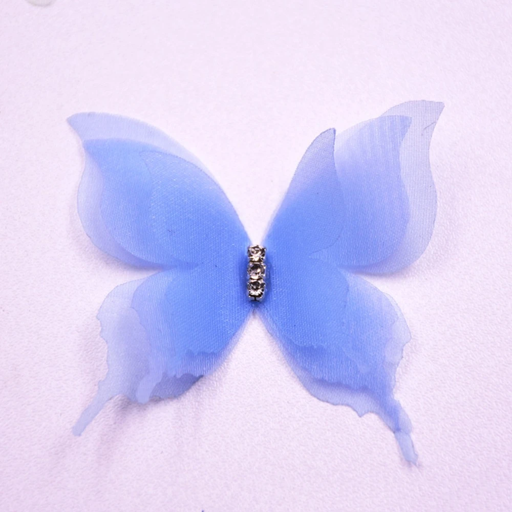 Fashion 3D Organza Butterfly Rhinestone Handmade Craft Clip Earrings -20... - $3.26