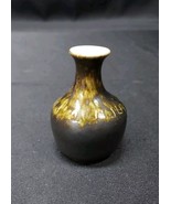 Mid Century Modern Art Pottery Bud Vase Vessel Unmarked Green Brown Old - $13.99