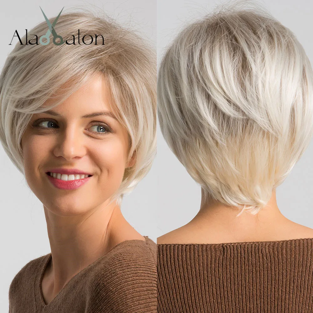 ALAN EATON Blonde Short Pixie Cut Synthetic Wig for Women Ombre Platinum Blon - £8.00 GBP+