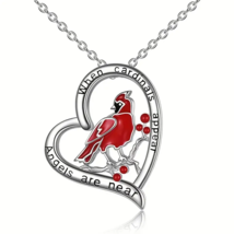 Silvertone Heart w/ Red Cardinal Pendant Necklace - New - £13.53 GBP