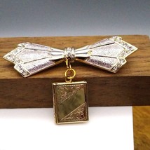 Vintage Schandra Elegant Bow Lapel Locket Pin, Designer Pendant Book Brooch - £60.31 GBP