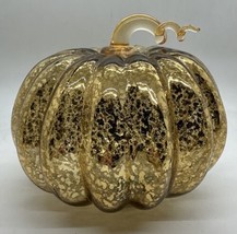 Mercury Glass Gold Colored LED Light-Up Pumpkin w/ Timer Autumn Fall Decor - £19.46 GBP