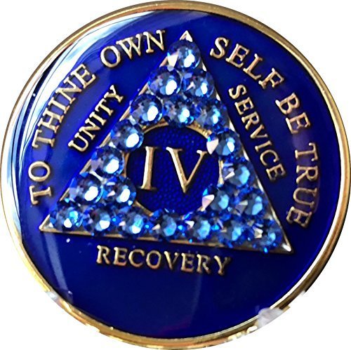 4 Year AA Medallion Sapphire Blue Crystal Tri-Plate Chip