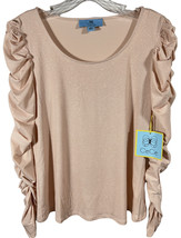 CeCe Womens Long Sleeve Boat Neck Ruched Sleeve Top Pink Glitter Shimmer Size S - £19.45 GBP