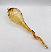 Vintage Blown Glass Teardrop Ornament Gold Amber Large 13 1/2&quot; Long Murano Style - £26.09 GBP