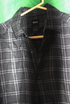 Boss Regular Fit Pure Linen Plaid Dark Gray Shirt Adult Small - £27.62 GBP
