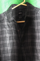 Boss Regular Fit Pure Linen Plaid Dark Gray Shirt Adult Small - $34.64
