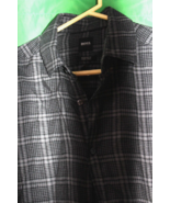 Boss Regular Fit Pure Linen Plaid Dark Gray Shirt Adult Small - £27.60 GBP