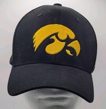 Embroidered Logo IOWA HAWKEYES Black Hat Cap CAPTIVATING HEADGEAR Strapback - £16.05 GBP