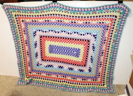Vintage Crocheted Multi Color Psychedelic 60&#39;s Throw Afghan Blanket ~ 44&quot; x 55&quot; - £241.84 GBP