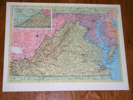 1953 Vintage Map Of Virginia / Verso Vermont - £13.44 GBP