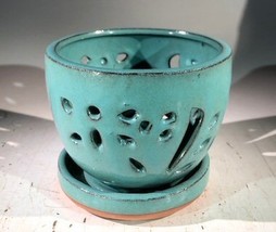 Light Blue Ceramic Orchid Pot - Round  With Attached Humidity Drip Tray 6&quot; x 6&quot;  - £10.35 GBP