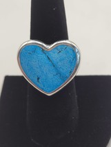 Heart Semiprecious Inlaid Stone Silver Ring Dark Turquoise Size 8.5 - £19.78 GBP