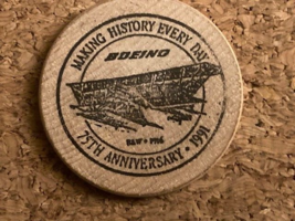 Boeing Vintage Wooden Token Advertising 75th Anniversary 1916-1991 Colle... - $101.58 MXN