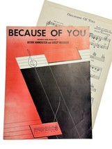 Because Of You VTG 1940 Piano Vocal Sheet Music Arthur Hammerstein Broad... - $8.86