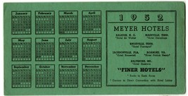 ORIGINAL Vintage 1952 Meyer Hotels NC TN FL VA MD 4x8&quot; Advertisement Card - £15.56 GBP