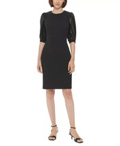 CALVIN KLEIN Sequined Puff-Sleeve Sheath Dress Black Size 2 $134 - £26.80 GBP