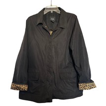 Dennis Basso Womens Jacket Black Sz Large Leopard Print Cuff Snap Button... - £15.82 GBP