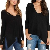 Free People Sunset Park Black Thermal Waffle Oversized Tunic Top Sz Small - £17.29 GBP