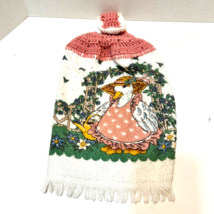 Vintage Goose Hanging Kitchen Dish Towel with Crocheted Top and Button Close - £9.89 GBP