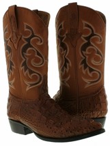 Mens Cowboy Leather Boots Cognac Alligator Hornback Print J Toe - £75.54 GBP