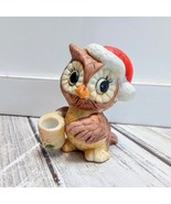 Vintage porcelain Owl In Santa Hat Holding Egg Nog Hand Painted 2&quot;Tall C... - £5.62 GBP