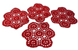 4 Red Vintage Doilies 9&quot; Cottagecore Handmade Crafts Snowflakes Farmhouse - £15.76 GBP