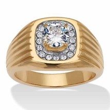 PalmBeach Jewelry Men&#39;s Gold Ion-Plated Stainless Steel Round CZ Dome Ring - £22.47 GBP