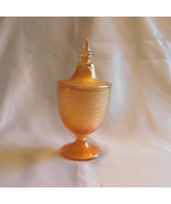 Orange Patterned Glass Footed Covered Jar # 22137 - £19.46 GBP