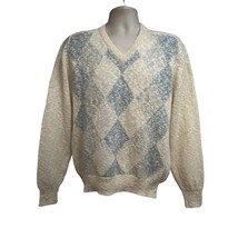 Titleist Vintage Scotland Mens Wool Beige Argyle V-Neck Pullover Sweater Medium - £38.94 GBP