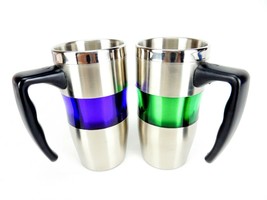 16 Oz Big Grip Drink Mug w/Handle, Stainless Steel, Purple or Green Band, #MG111 - £4.68 GBP