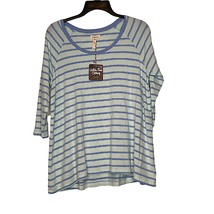 Matilda Jane 3/4 Sleeve Top Size Small T-Shirt Teal Blue Striped Womens Stretch - £15.56 GBP