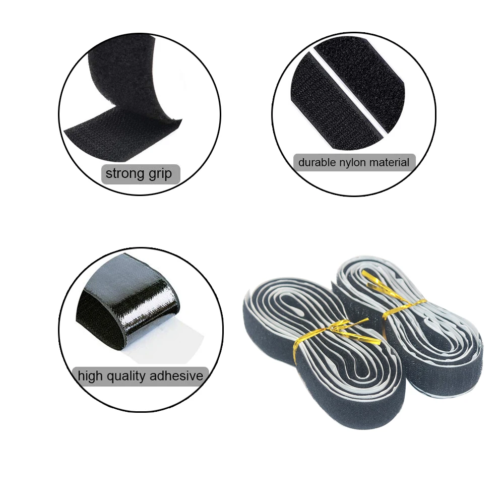 Sporting Black Self Adhesive Hook and Loop Fastener Tape Double Sided Strong Fas - £23.90 GBP