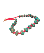 Vintage Handmade Turquoise &amp; Pink Beaded Necklace – 19&quot; Heart Toggle Clasp - $33.69 CAD