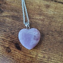 Amethyst Heart Necklace, Polished Crystal Pendant, 24" chain, Purple Stone image 5